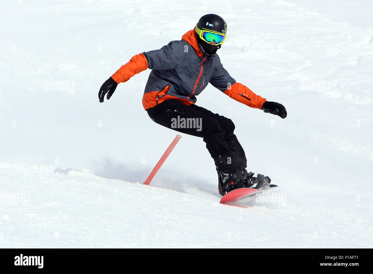 Krippenbrunn, Austria, a boy snowboarding Stock Photo