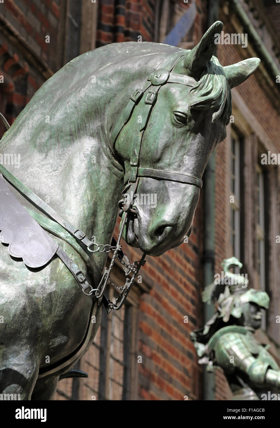 Bremen, Germany, Detail, Knight figures at the eastern portal of the Old Town Hall in Bremen Stock Photo
