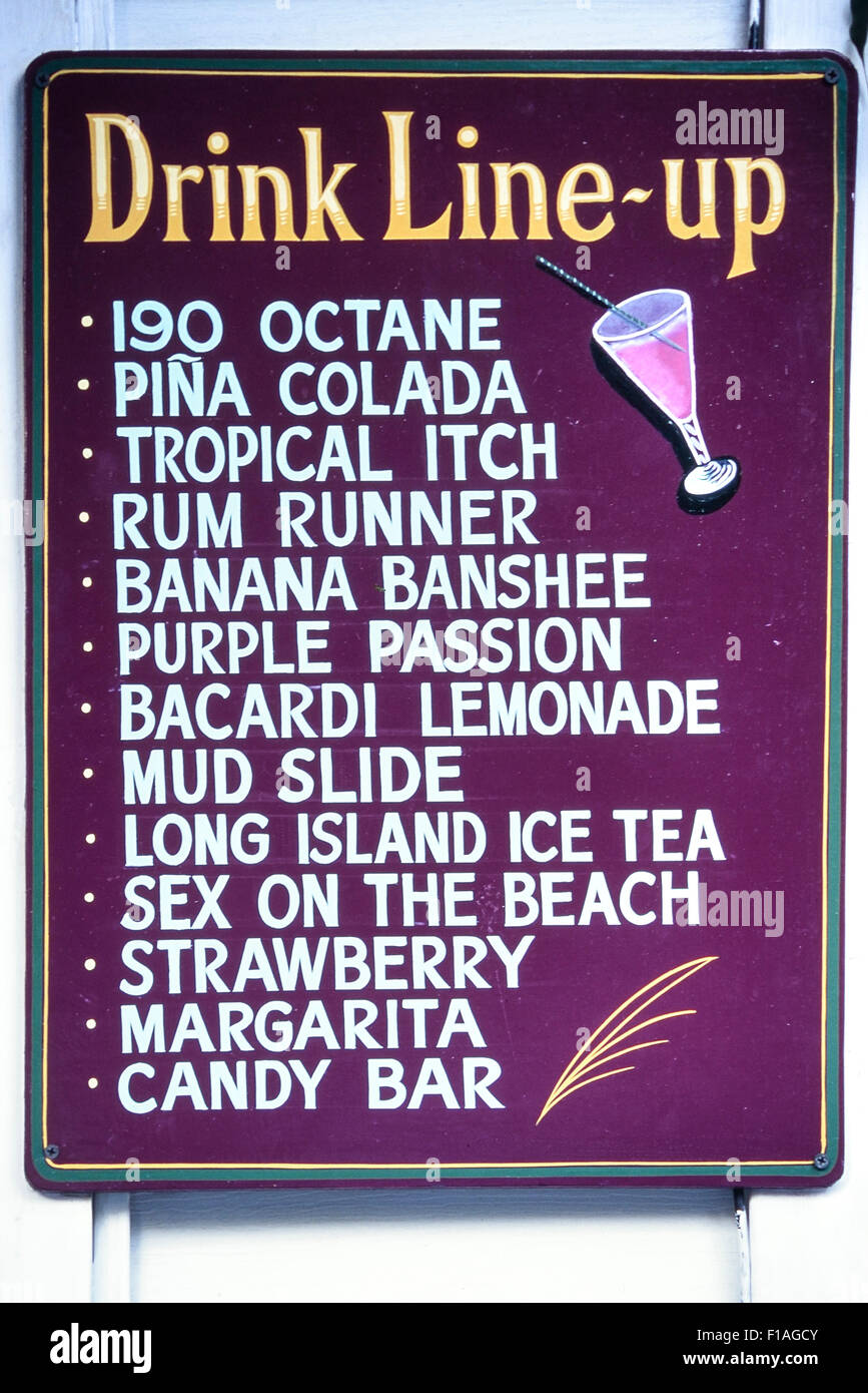 Cocktail menu sign. Key West. Florida. USA Stock Photo Alamy