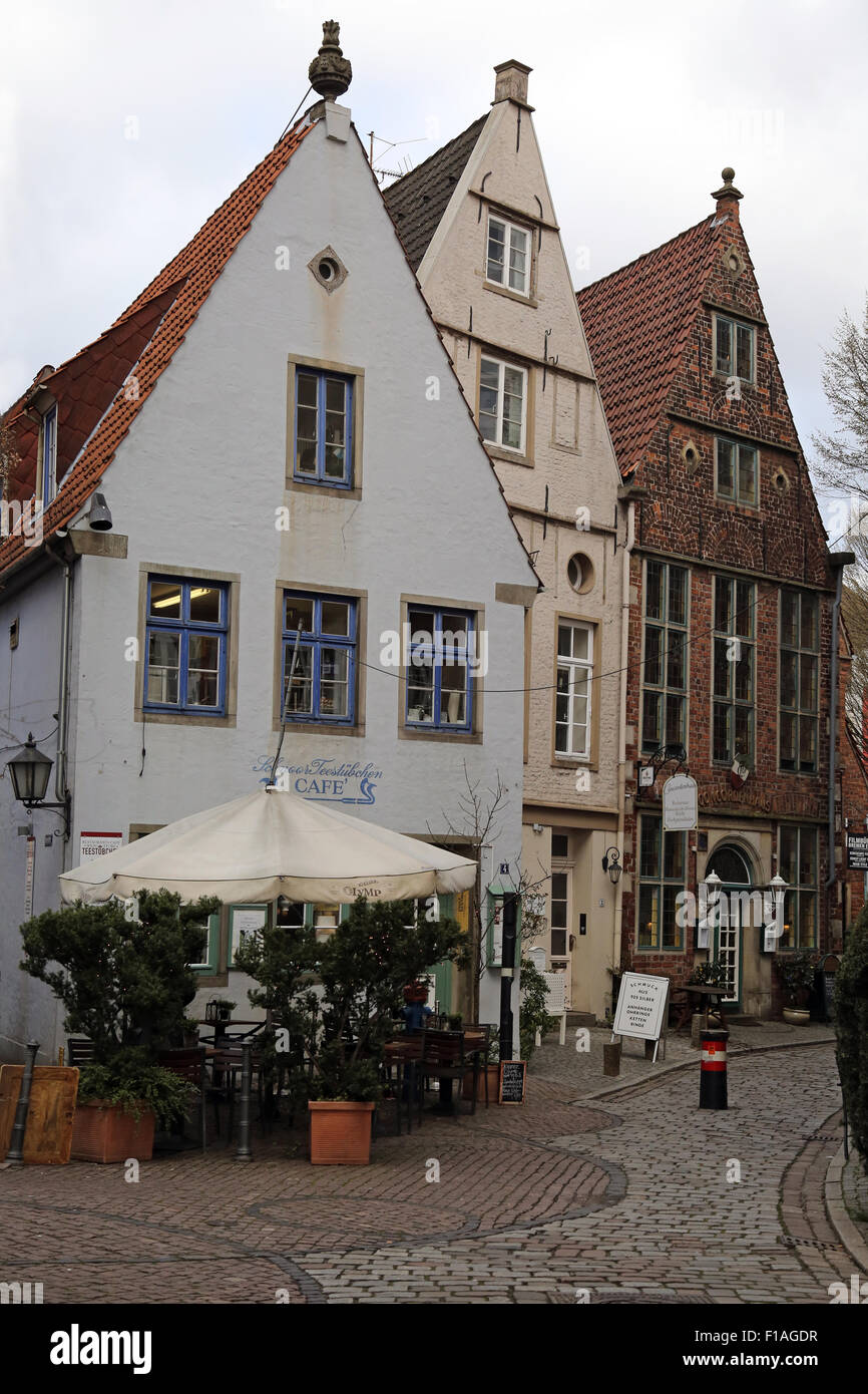 Bremen, Germany, Alley Behind the wooden gate in Schnoorviertel Stock Photo