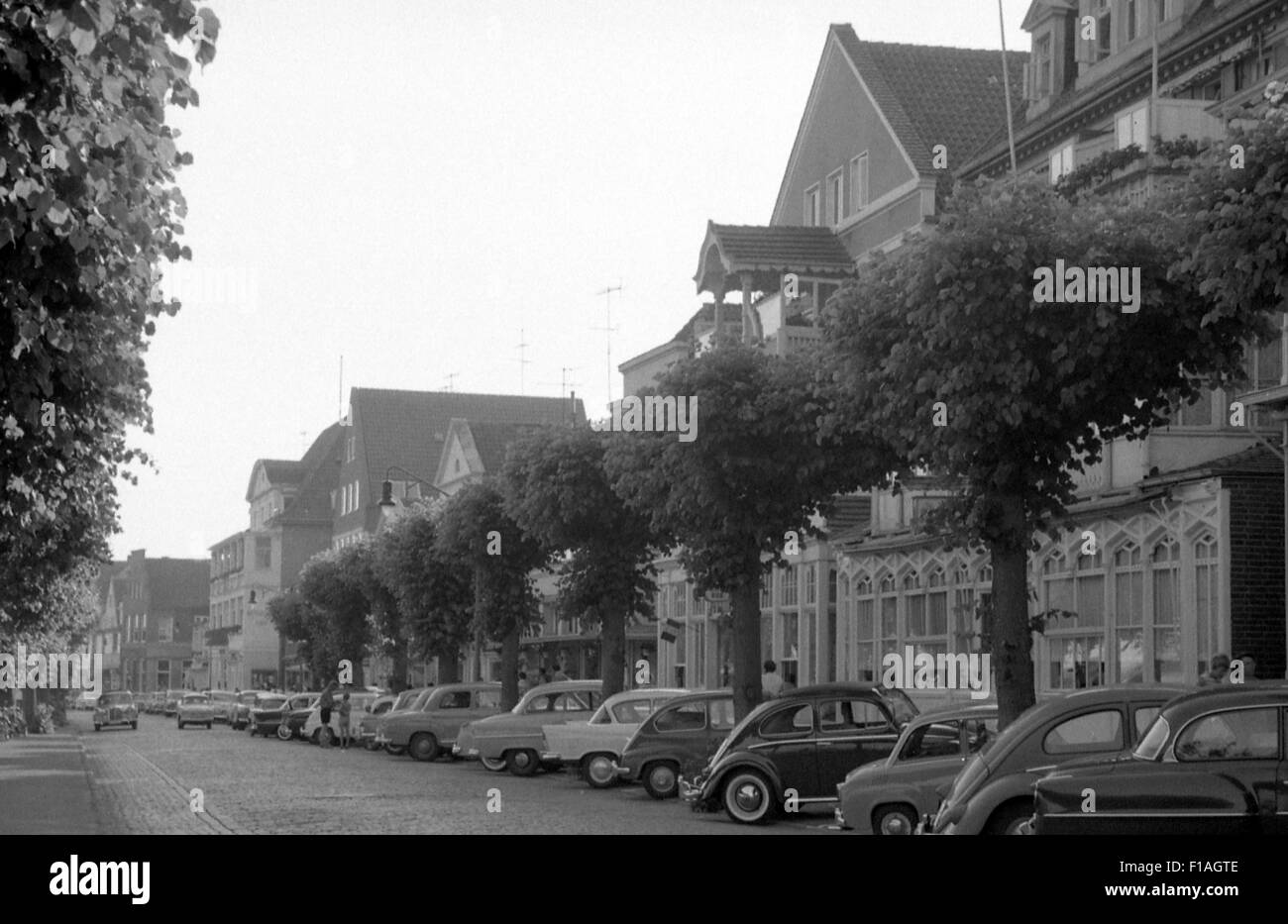 Luebeck, Germany, overlooking the street front row in the district Travemuende Stock Photo