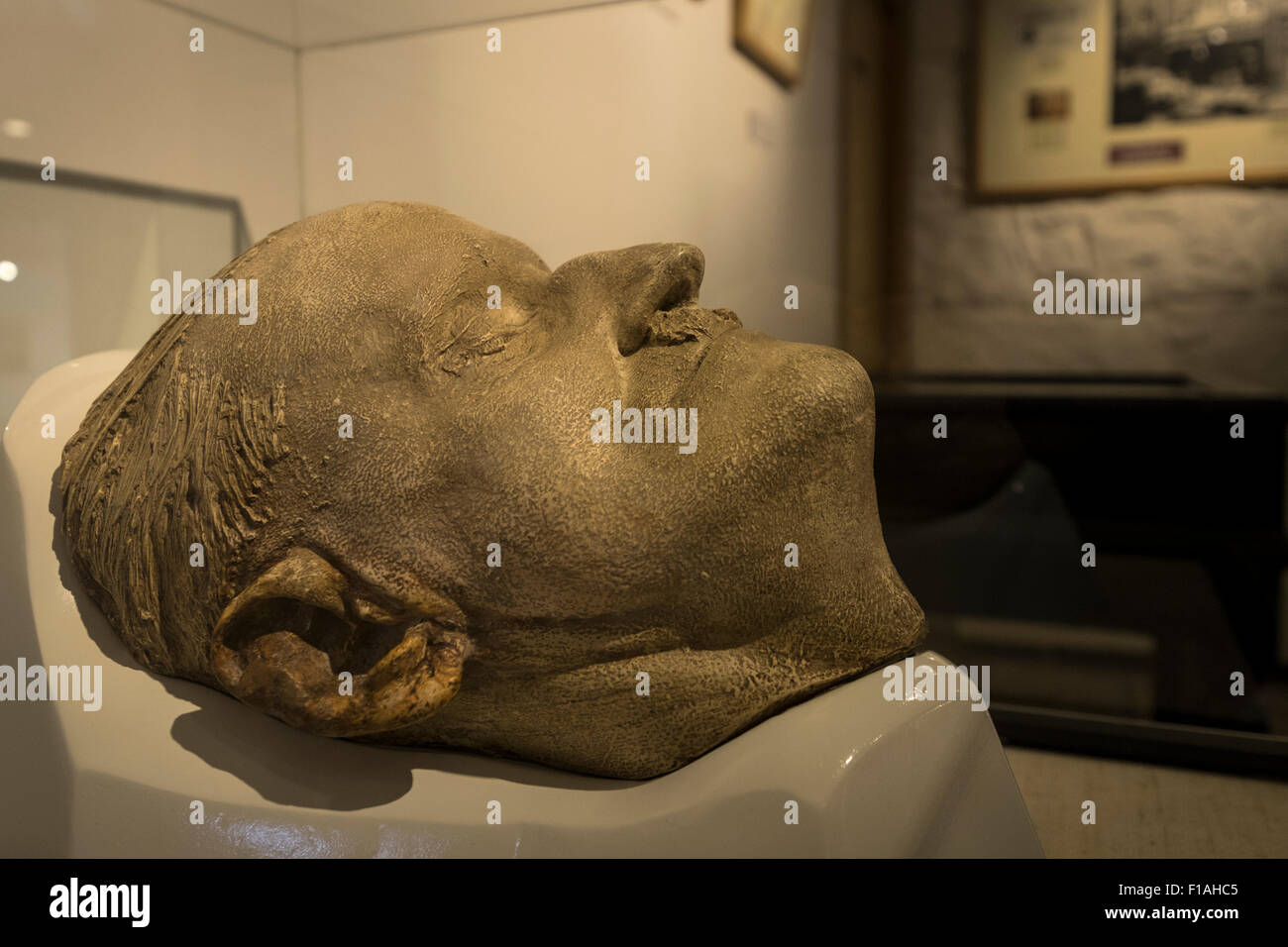 James Joyces death mask plastercast in the Martello Tower Museum in Sandycove, Dublin Ireland. Stock Photo