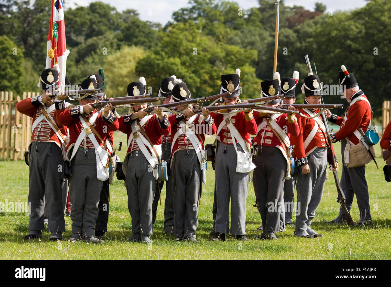 Reenactment of the 33rd Regiment foot soldiers going into battle Stock Photo