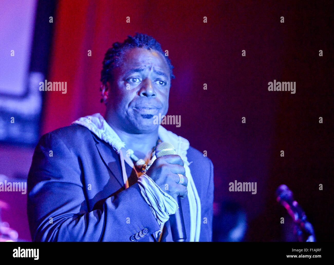 Los Angeles, CA, USA. 29th Aug, 2015. Artist Sage Gallon, who donated work to the Hidden Tears Project launch and fundraiser, speaks during the event Saturday evening at the Sofitel Hotel in Los Angeles, CA. Fundraiser for Hidden Tears Project seeking to raise at least $50,000 in funding for short television series for Hidden Tears Project. Donations will also be made to Save Innocence, which aims to eradicate sex trafficking © Stuart Palley/ZUMA Wire/Alamy Live News Stock Photo