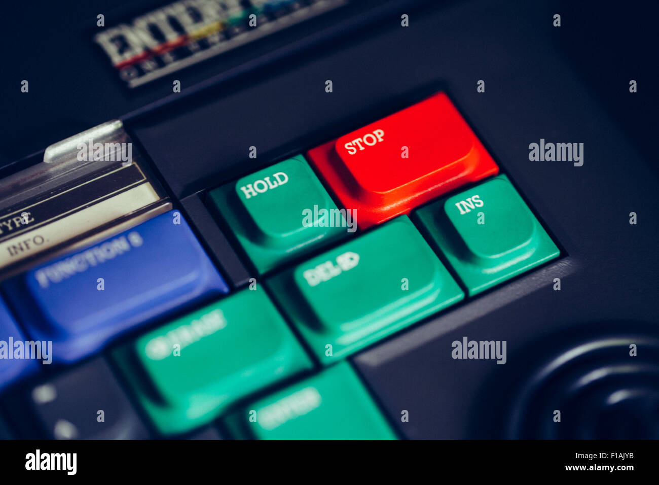 Retro Enterprise 8-Bit Computer Keyboard closeup on stop key Stock Photo