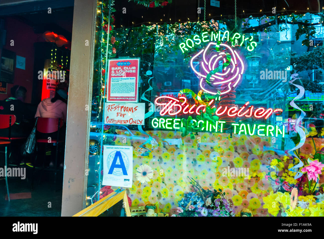 New York City, NY, USA, Detail, Local Bar, Shop Window, with Neon Sign