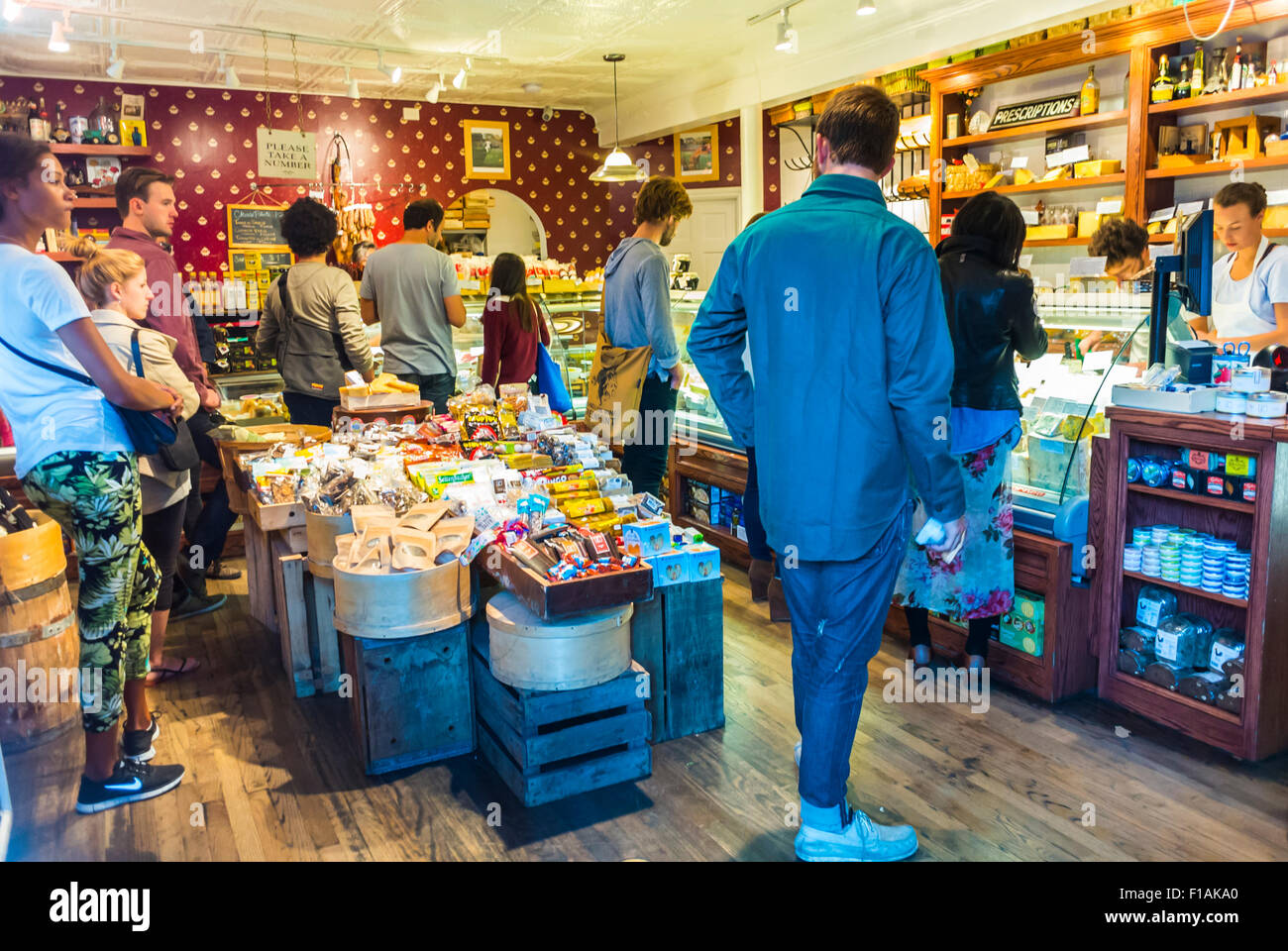 New York City, USA, Crowd People Shopping Inside Local Vintage neighborhood grocery store, interiors, in Brooklyn Stock Photo