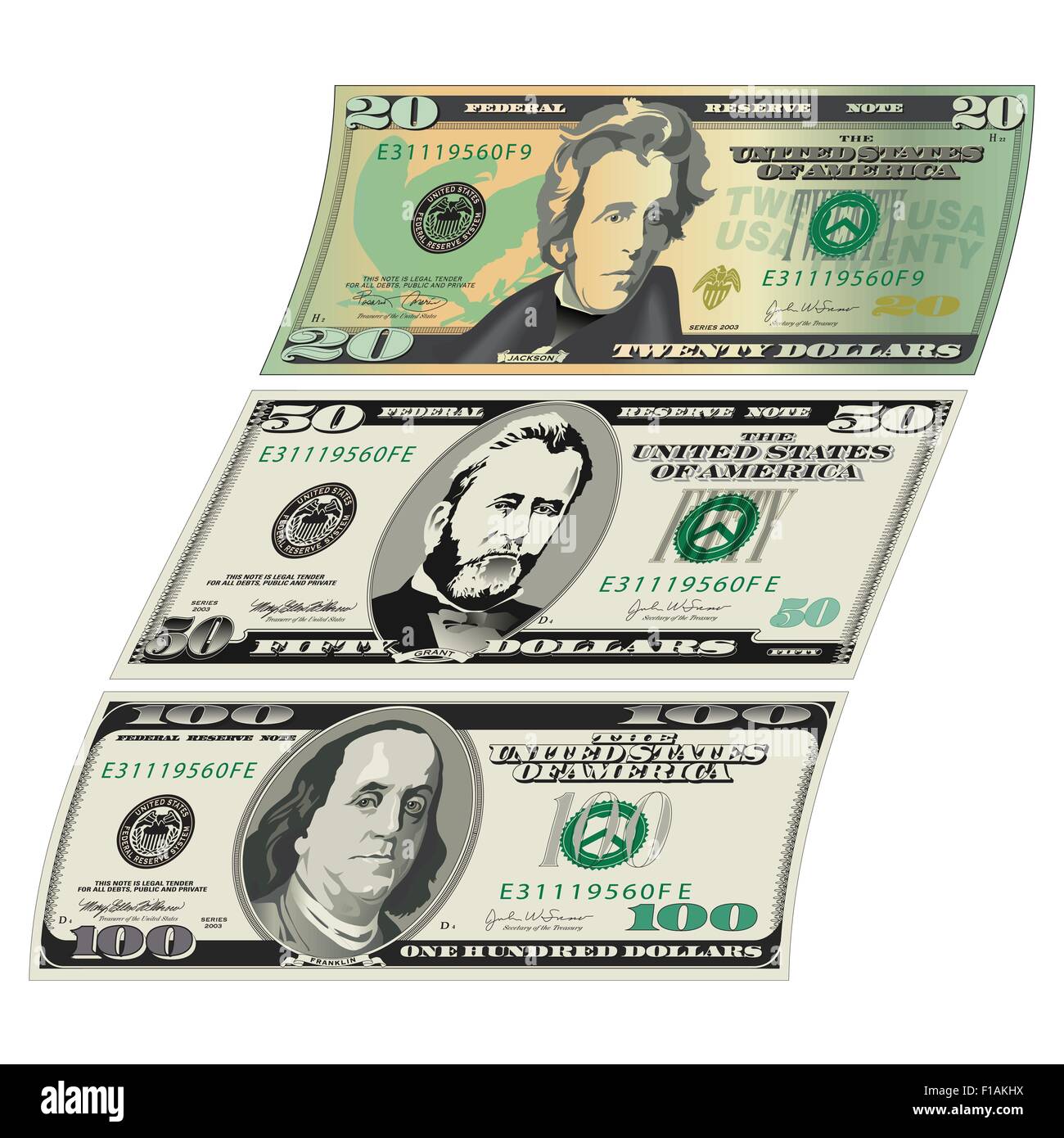 Stylized Drawings of Paper Currency Stock Vector