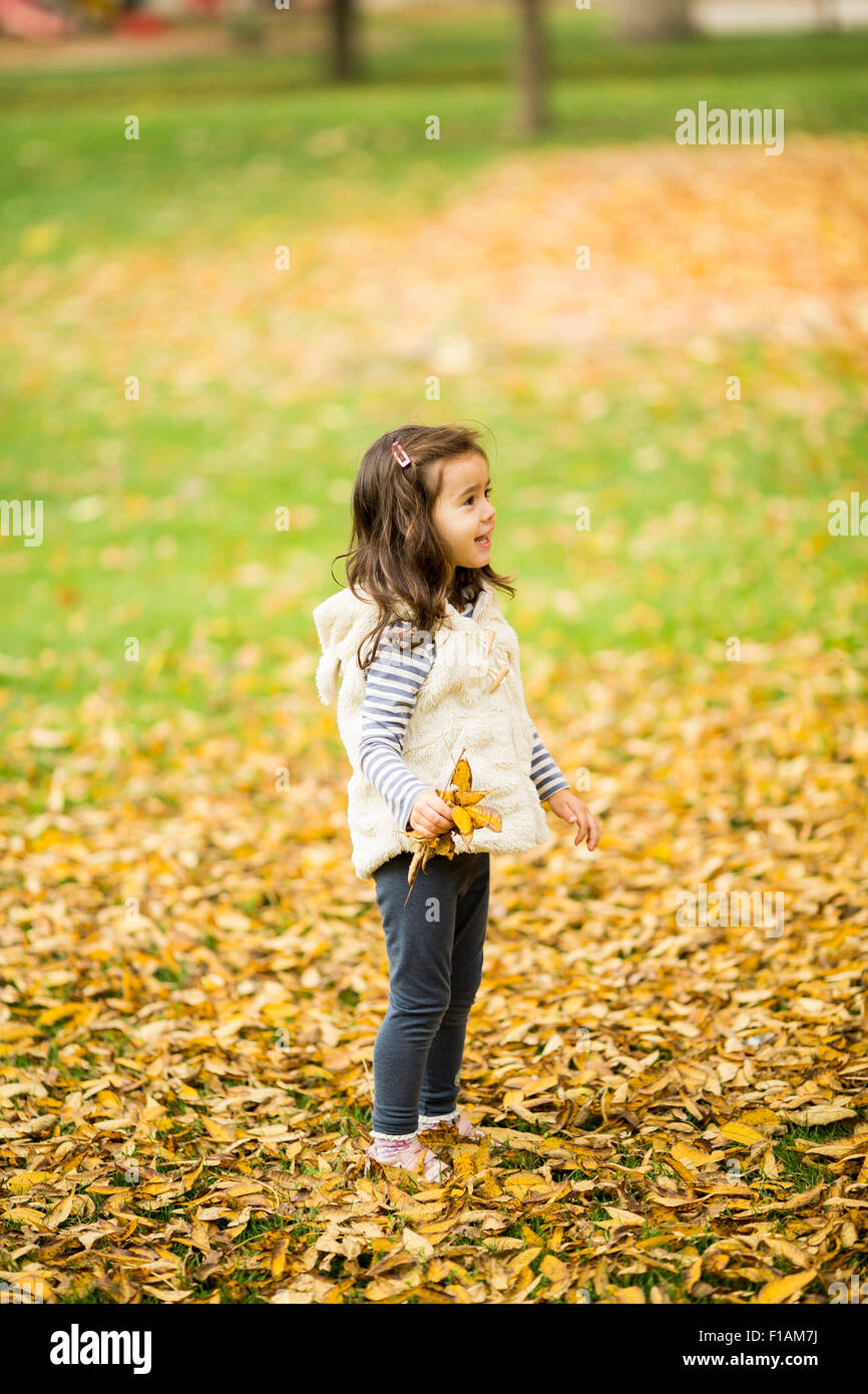 Little girl at the autumn park Stock Photo - Alamy
