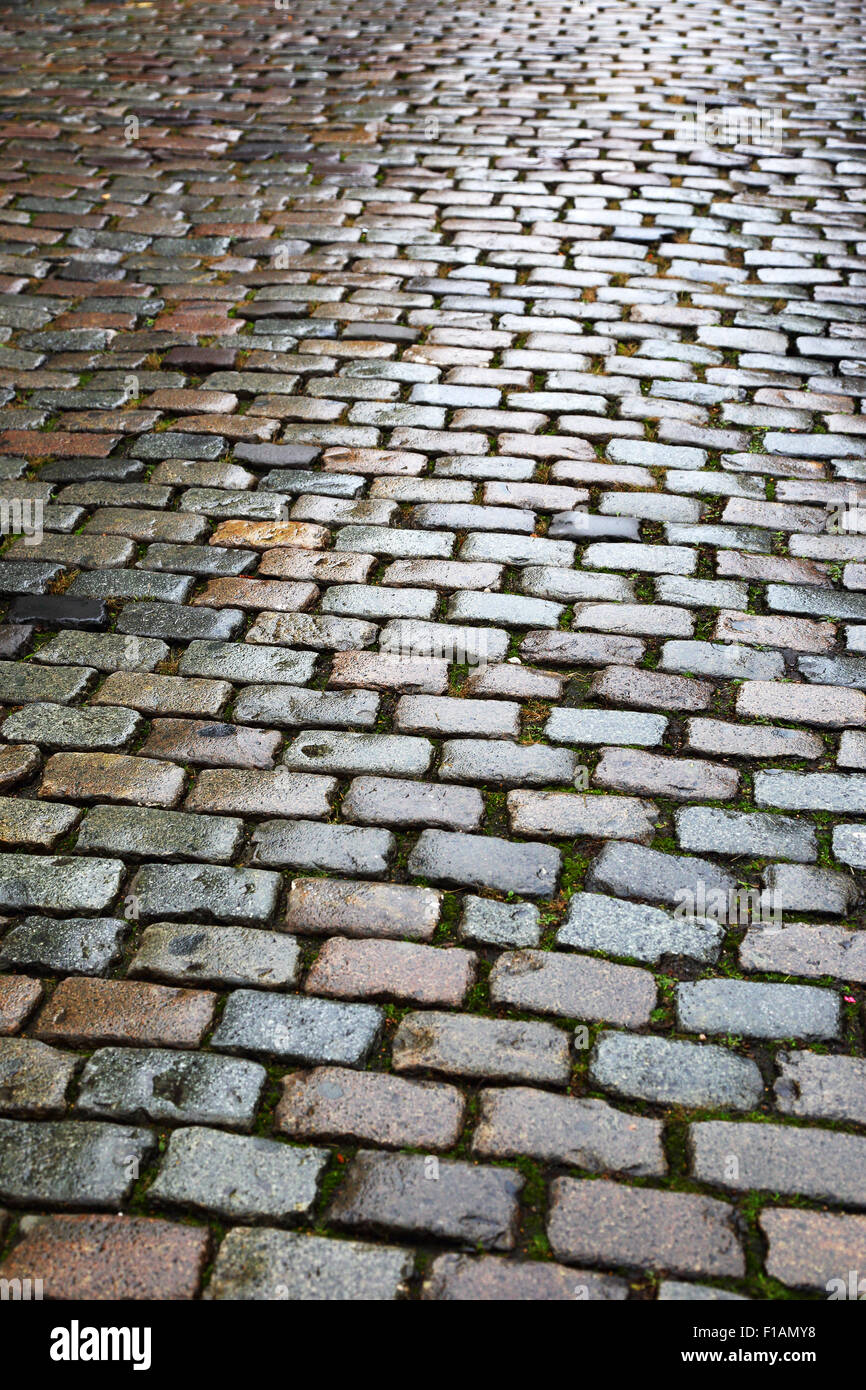 old paving stone on city road Stock Photo