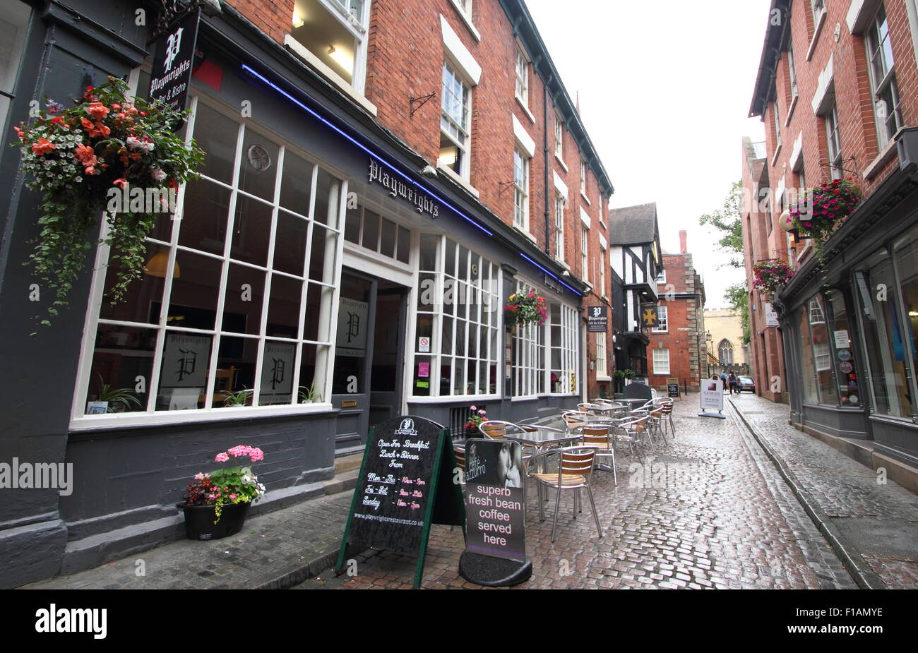 Hay Lane in Coventry's Cathedral quarter looking to Playwright's cage