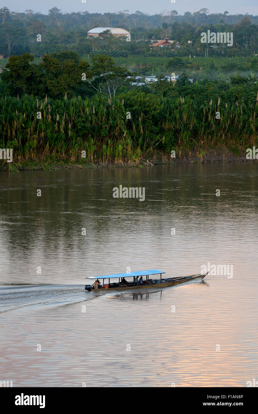 Peru, Puerto Maldonado, Boat on river Madre de Dios Stock Photo