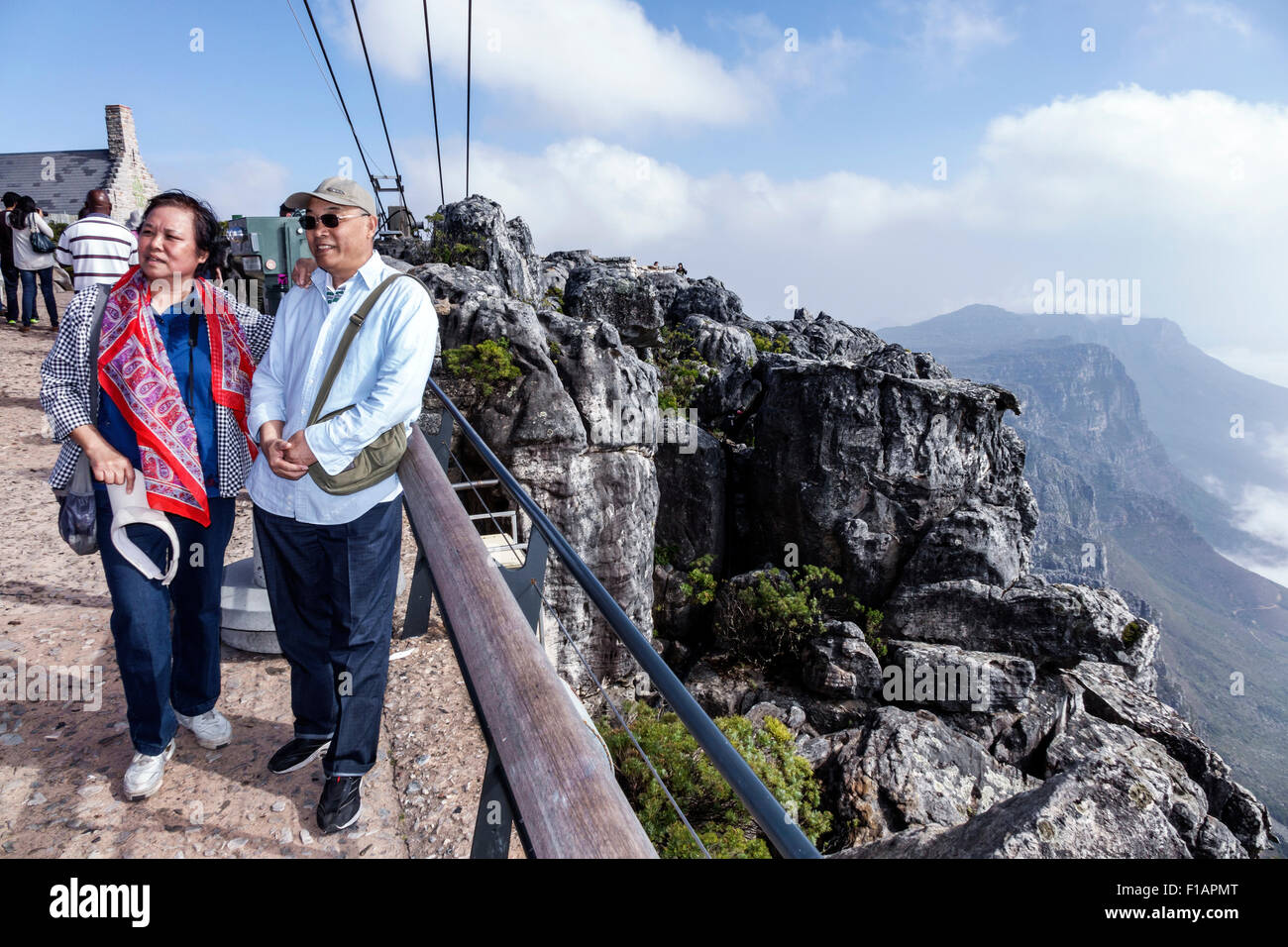 Cape Town South Africa,Table Mountain National Park,nature reserve,Aerial Cable Car Cableway Tramway,upper station,Asian man men male,woman female wom Stock Photo