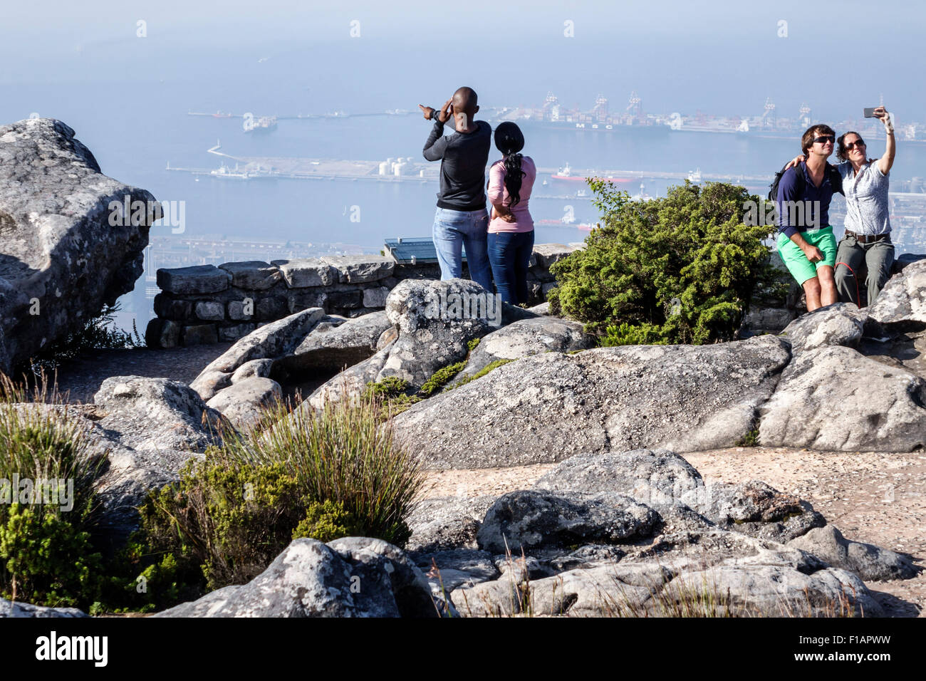 Cape Town South Africa,Table Mountain National Park,nature reserve,top,hiking,trail,overlook,Atlantic Ocean,Black Afro American,man men male,woman fem Stock Photo