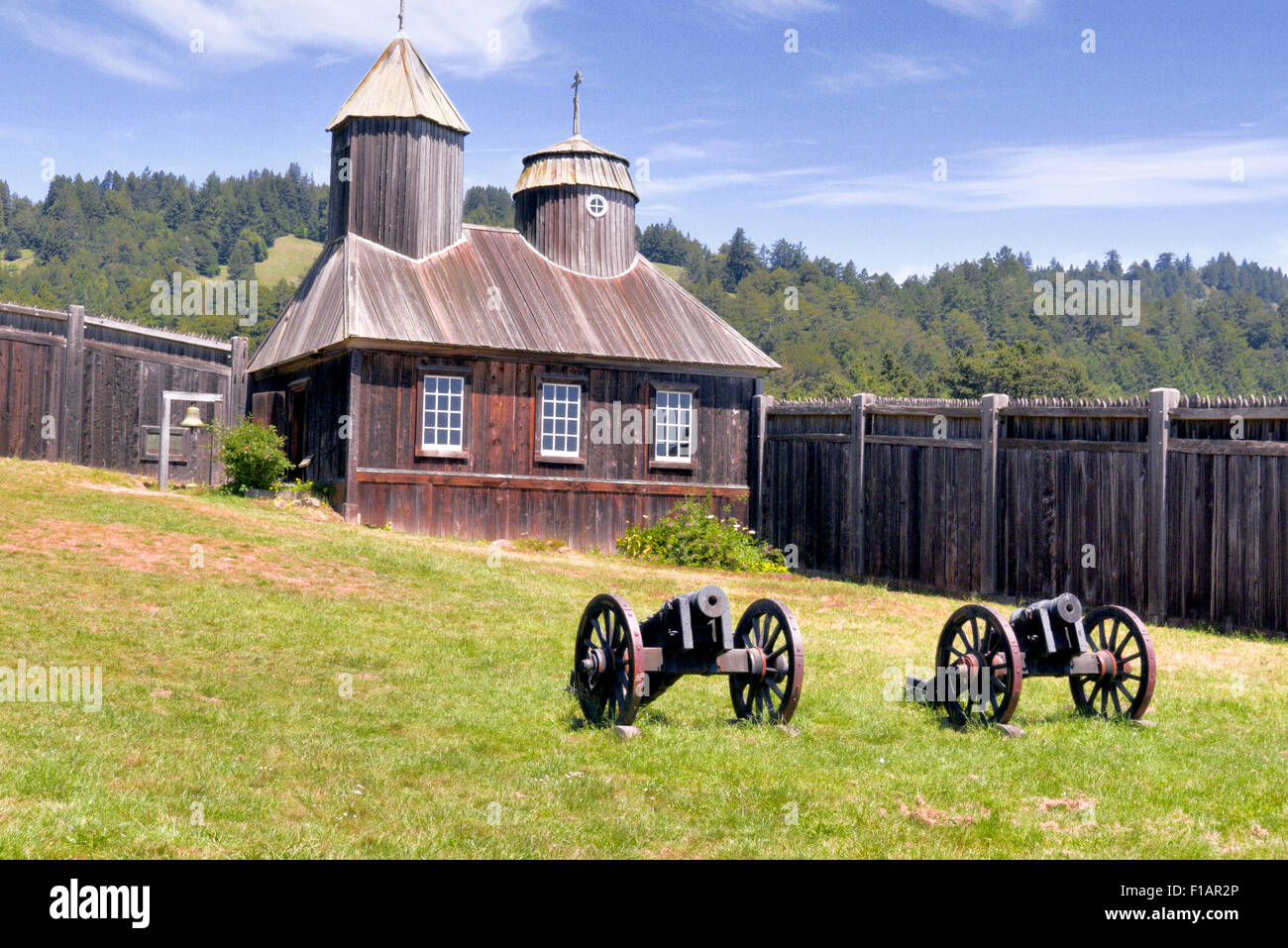 Canon on display at Fort Ross, Sonoma County,California.Fort Ross is an old Russian settlement. Stock Photo