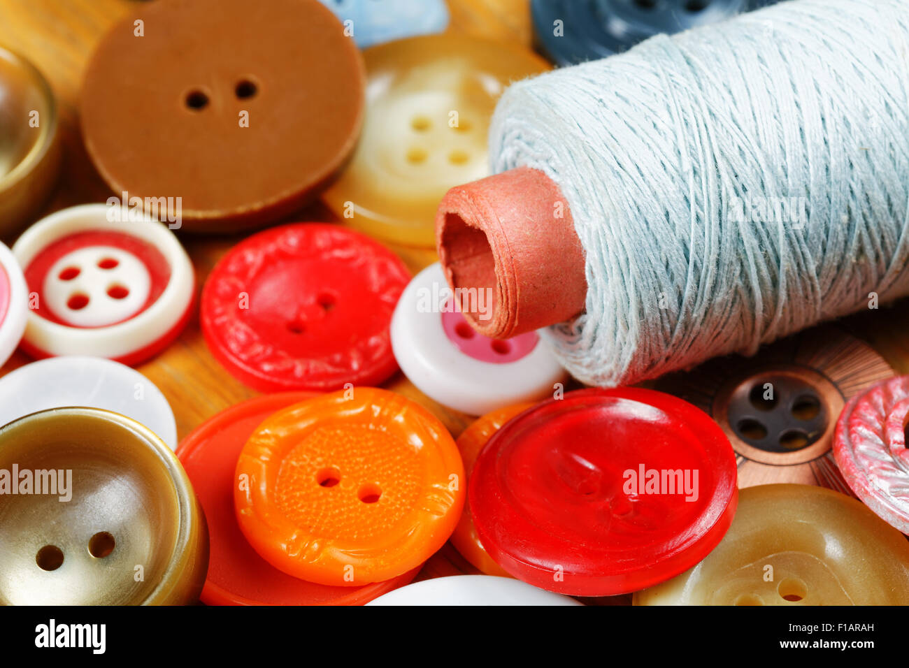 Threads And Buttons Closeup Stock Photo Alamy