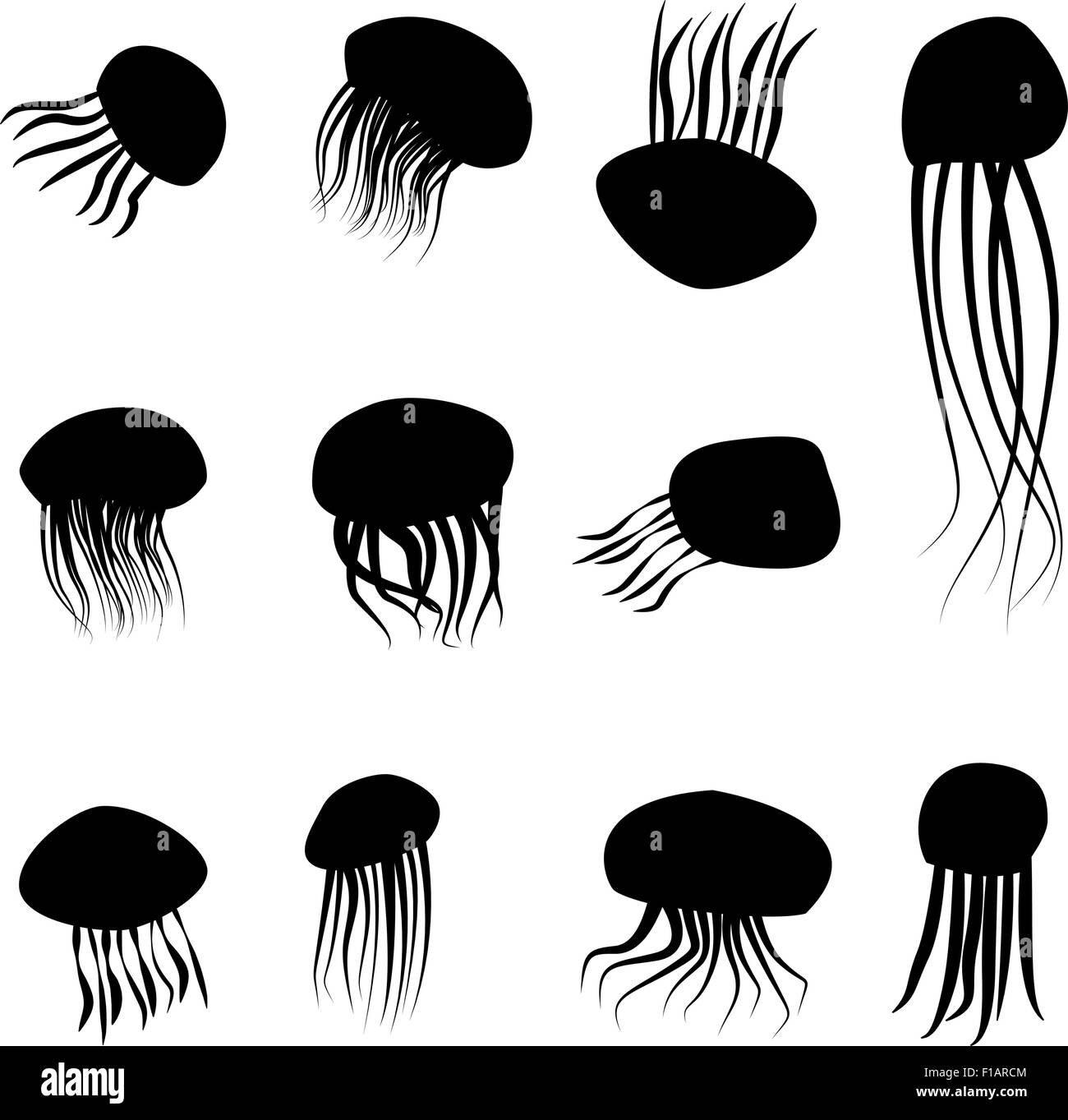 Set of jellyfish silhouettes in simple style, vector illustration Stock Vector