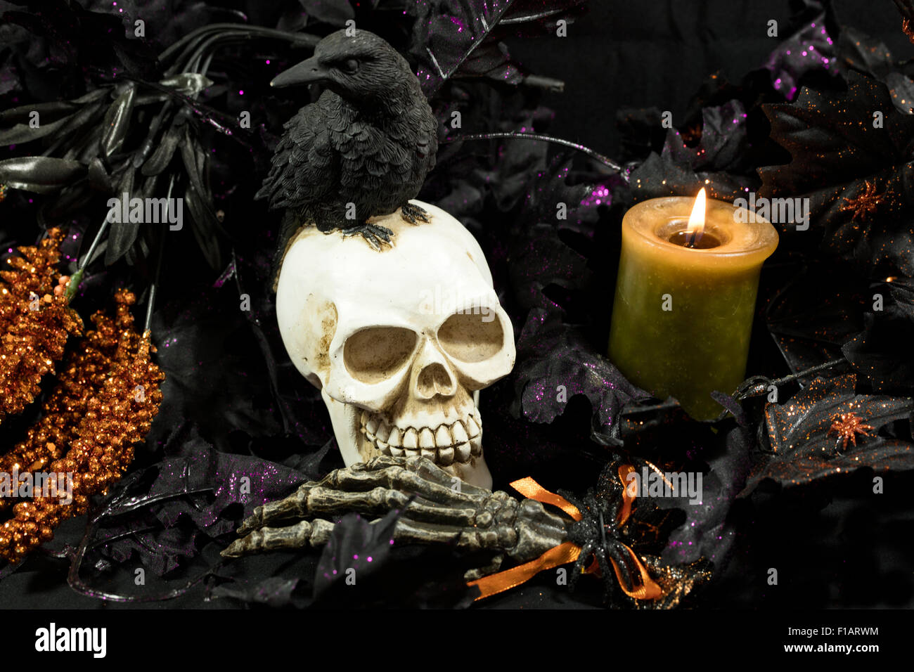 Scary And Creepy Halloween Decorations Of Skulls Ravens And Magic