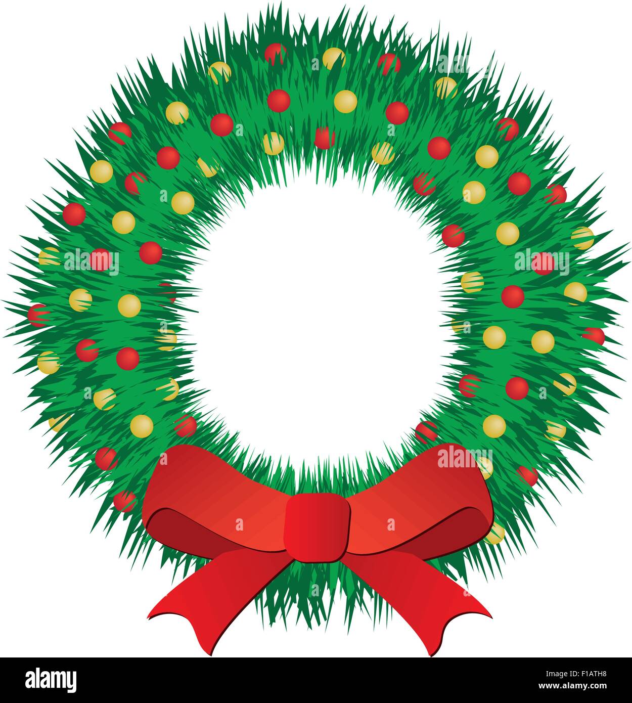 Christmas wreath with red and gold balls Stock Vector