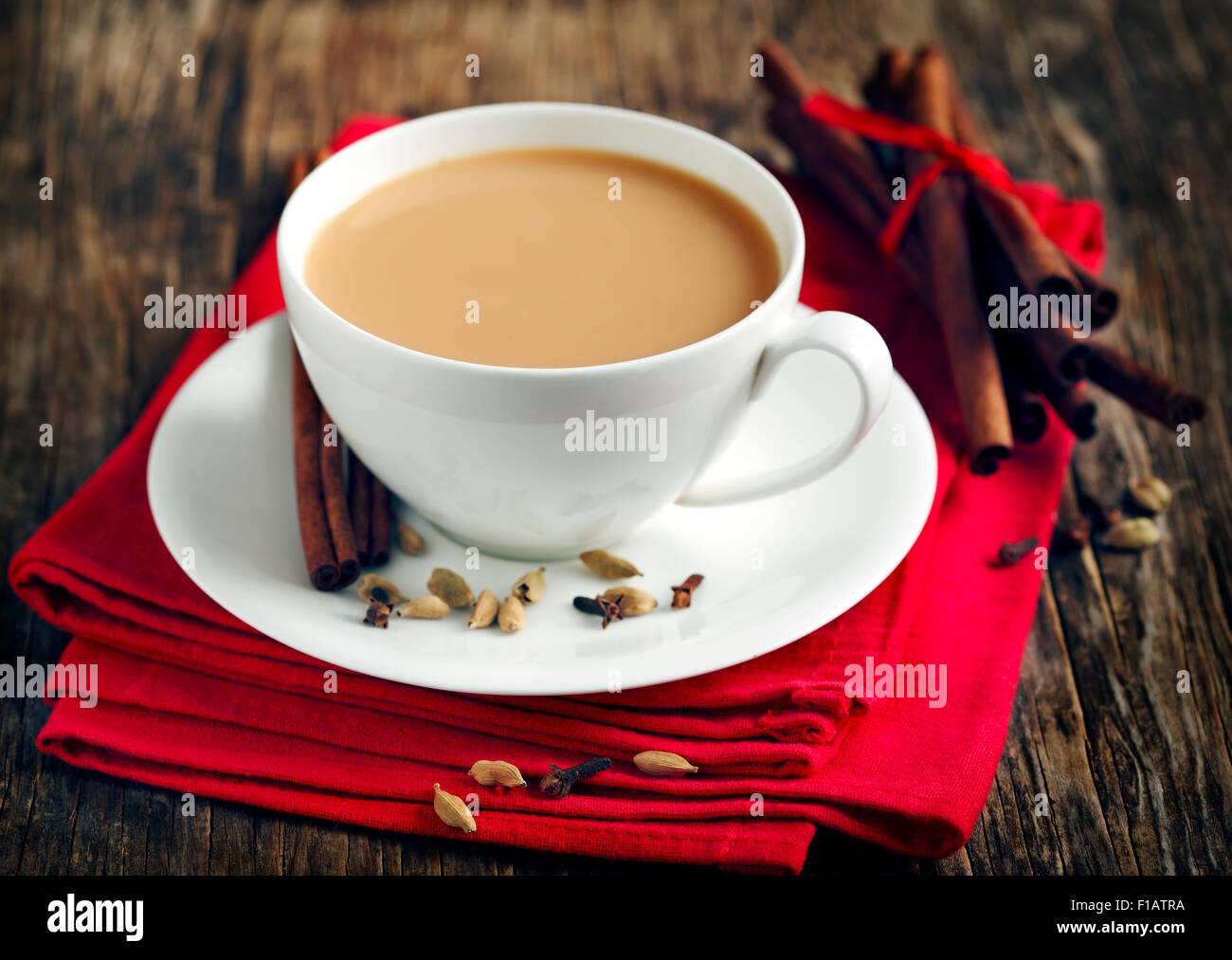 Indian black tea. Masala tea. Spiced tea with milk Stock Photo