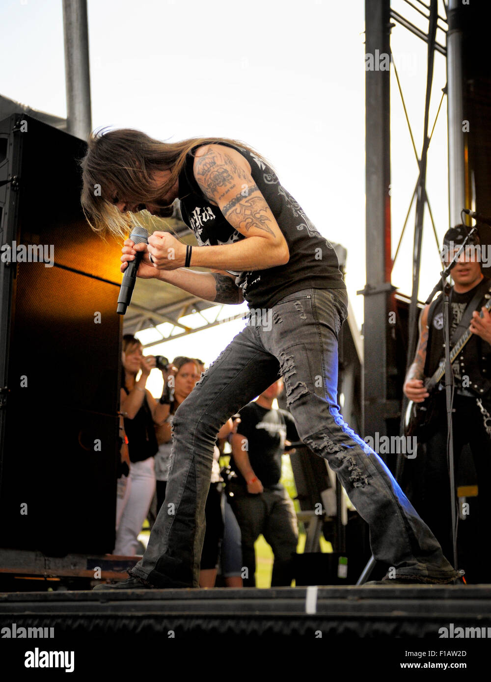 Todd La Torre of Queensryche performing on stage at the 2015 Monster Energy Carolina Rebellion in Charlotte, North Carolina. Stock Photo