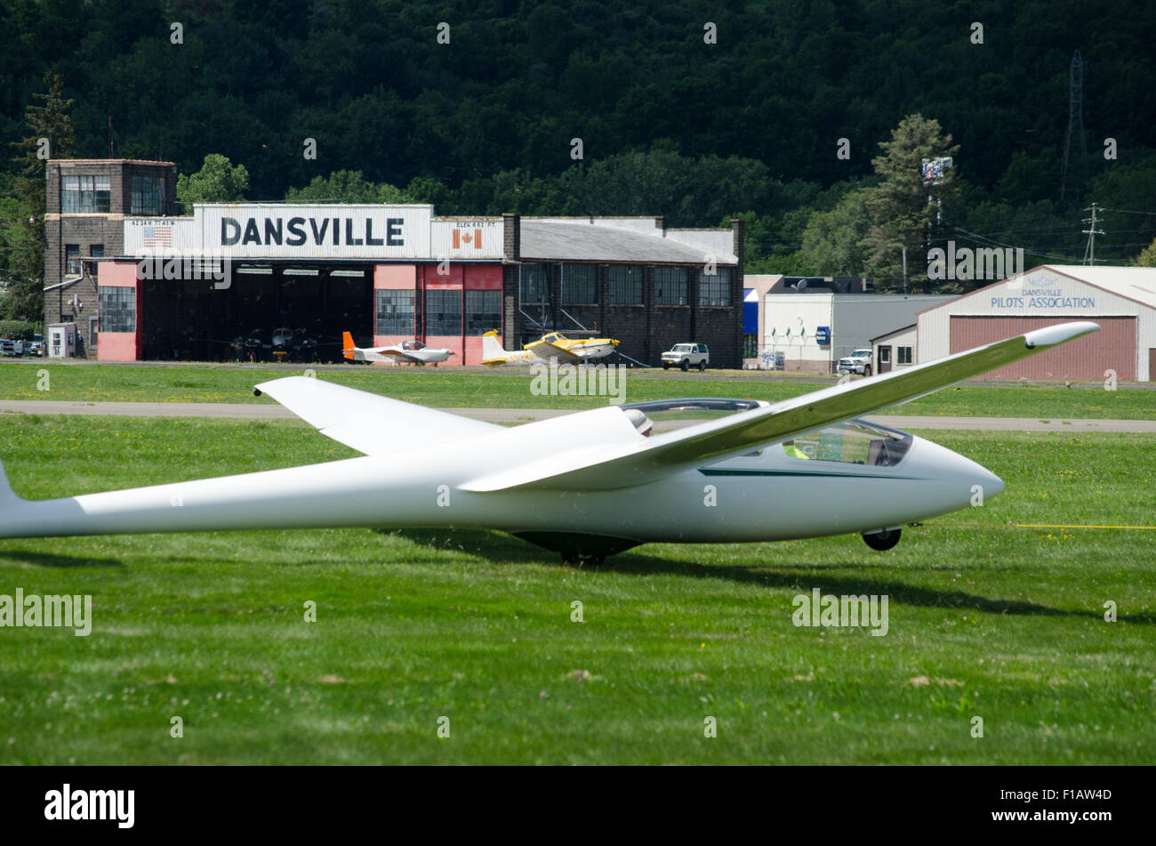 Sailplane being towed to lift off. Stock Photo