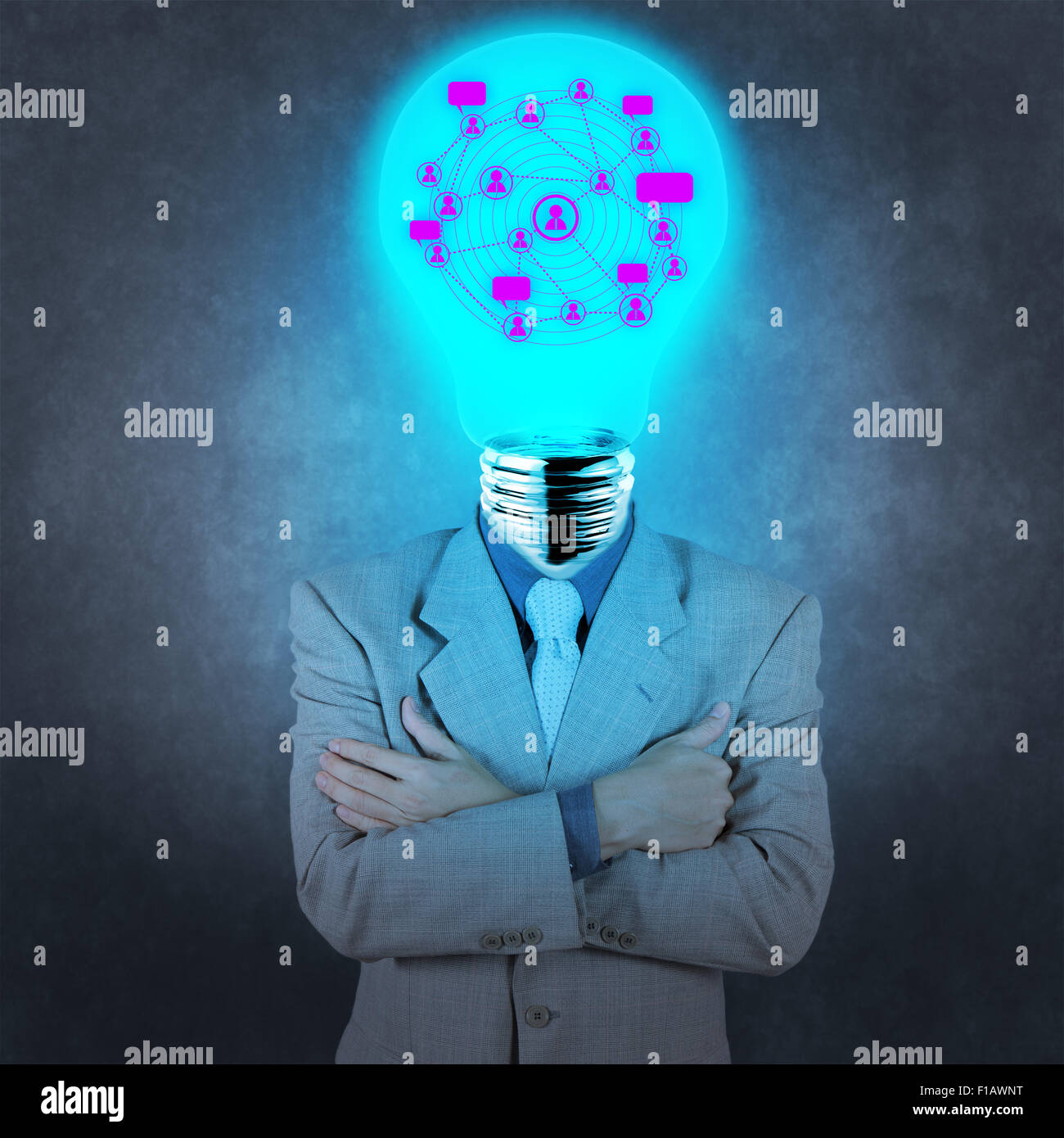 businessman with lamphead as social network concept design Stock Photo
