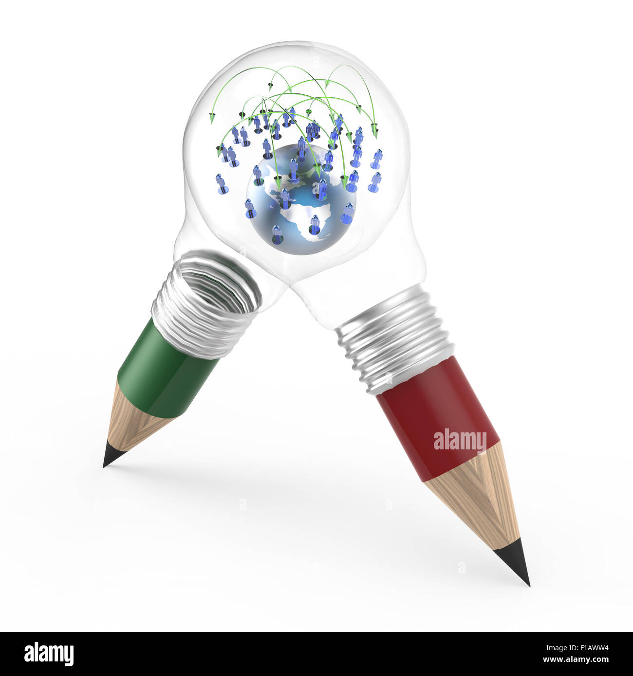 the earth and social network inside a pencil lightbulb as creative concept Stock Photo