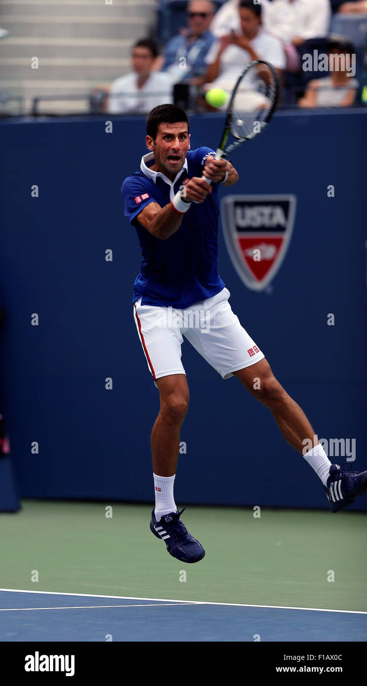 New York, USA. 31st Aug, 2015. Number one seed Novak Djokovic in first round action against Joao Souza of Brazil on Monday, August 31st, at the U.S. Open in Flushing Meadows, Credit:  Adam Stoltman/Alamy Live News Stock Photo