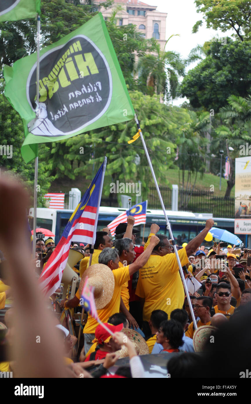 KUALA LUMPUR, MALAYSIA, 29 AUG 2015 : BERSIH rally leaders giving speeches in front the rallying crowd. Stock Photo
