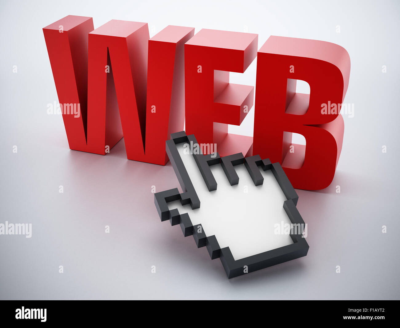 Hand cursor on red web word. Stock Photo