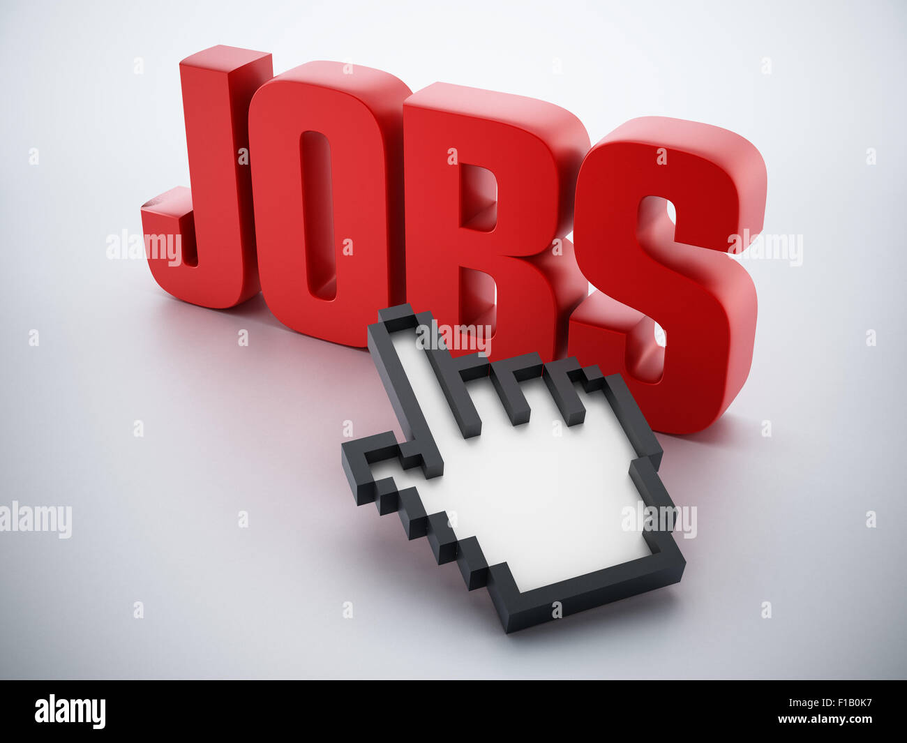 Hand cursor on red jobs word. Stock Photo