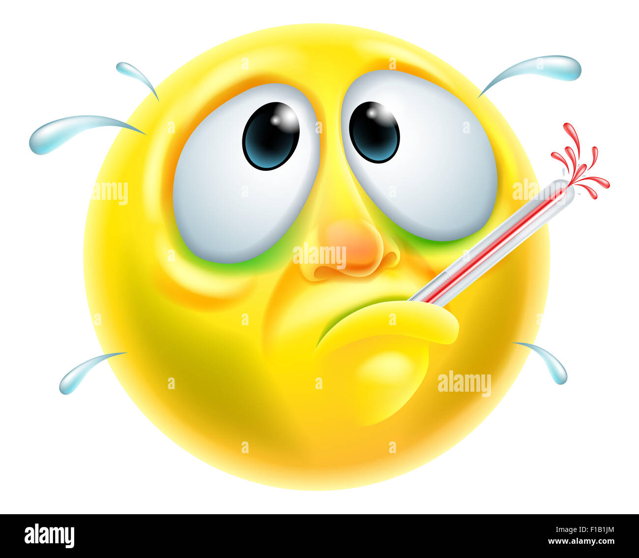 A poorly sick ill looking emoji emoticon character Stock Photo