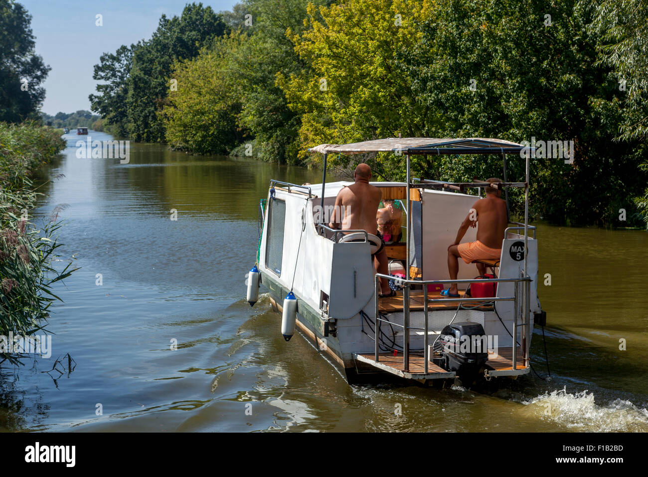 Bata Canal, port Veseli Nad Moravou, South Moravia, Czech Republic Summer vacation river Stock Photo