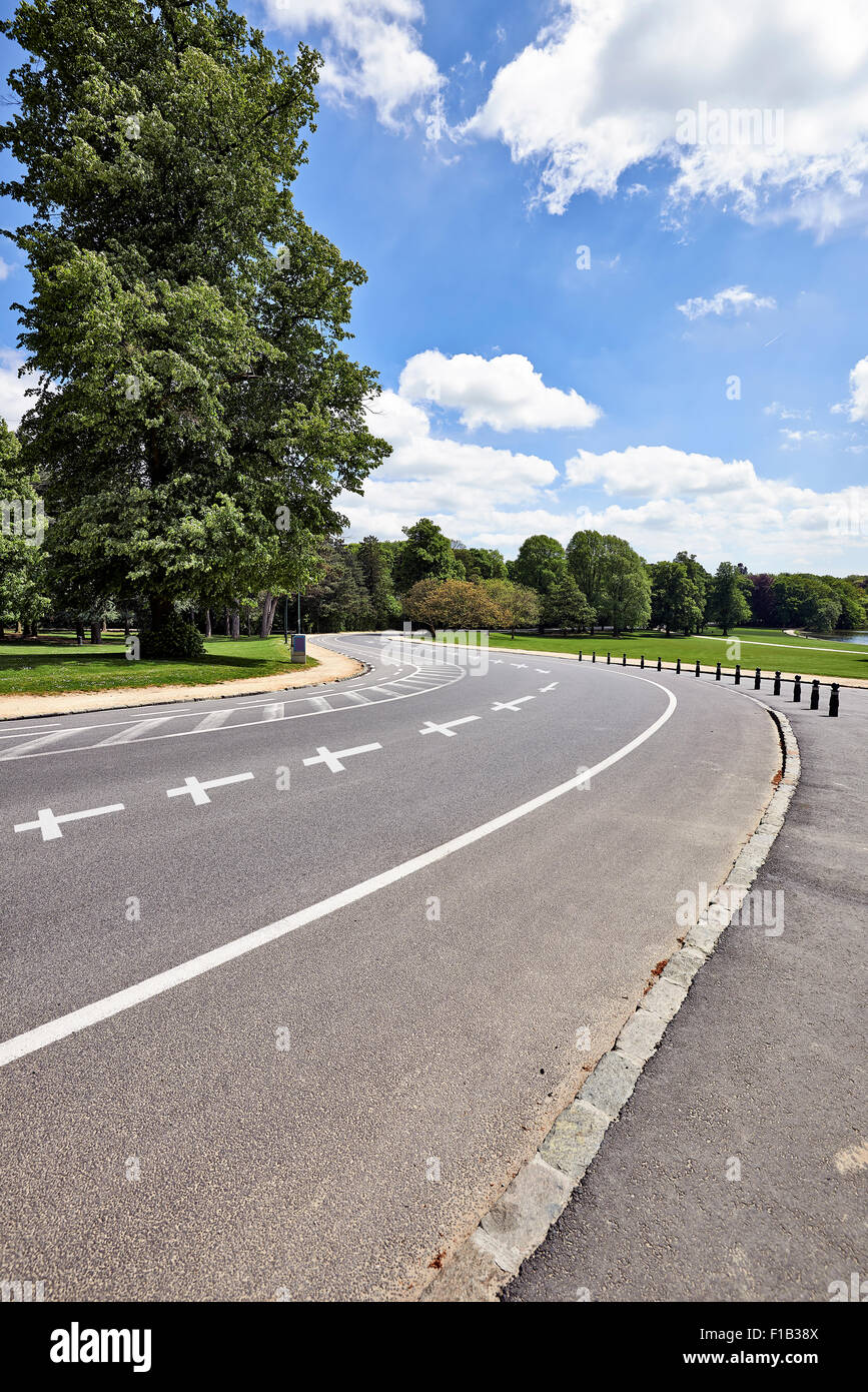 A road twists back and forth through several curves ,concept for road security Stock Photo