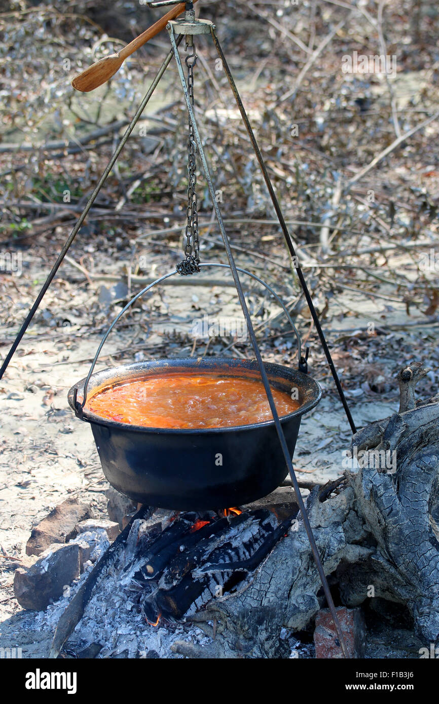 Stew Pot Outdoor Goulash In It Stock Photo, Picture and Royalty