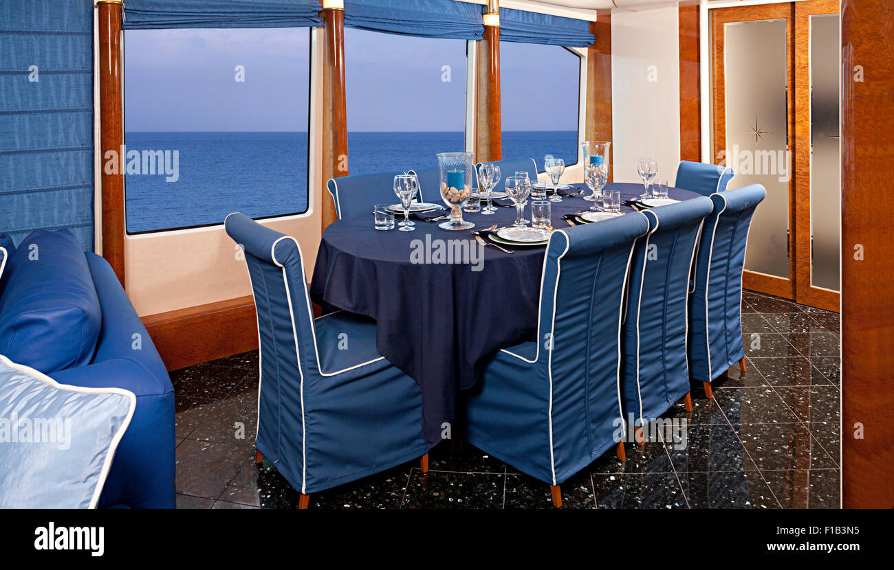 yacht dinning table area Stock Photo