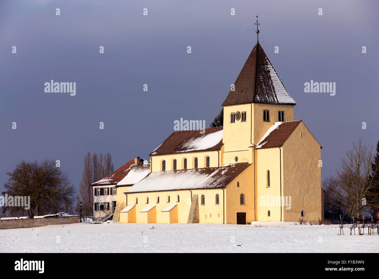 Church of St. George in winter, UNESCO World Heritage Site, Obernzell, Reichenau island, Baden-Württemberg, Germany Stock Photo