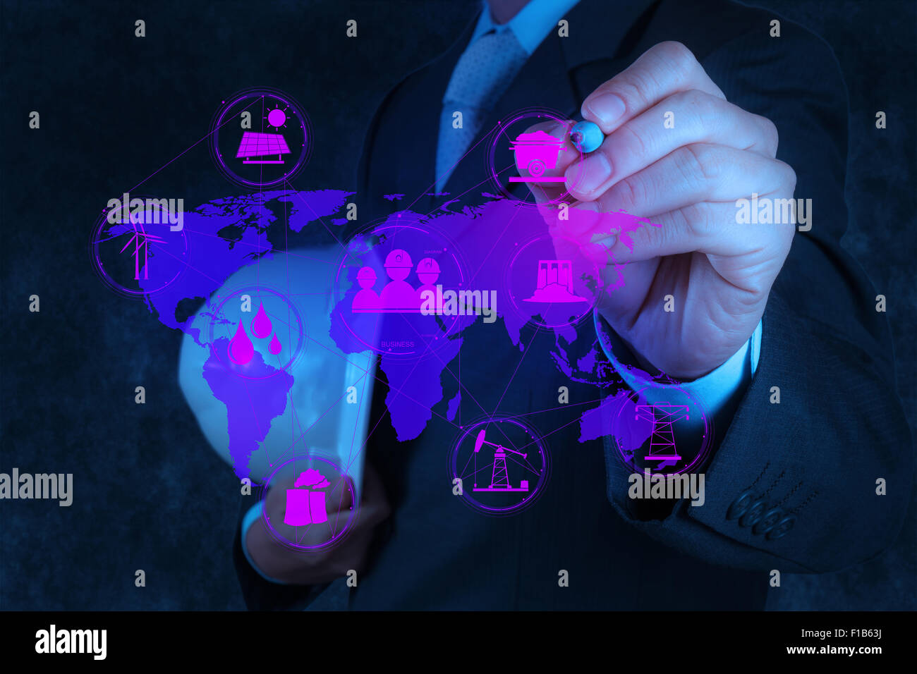 engineer works industry diagram on virtual computer as concept Stock