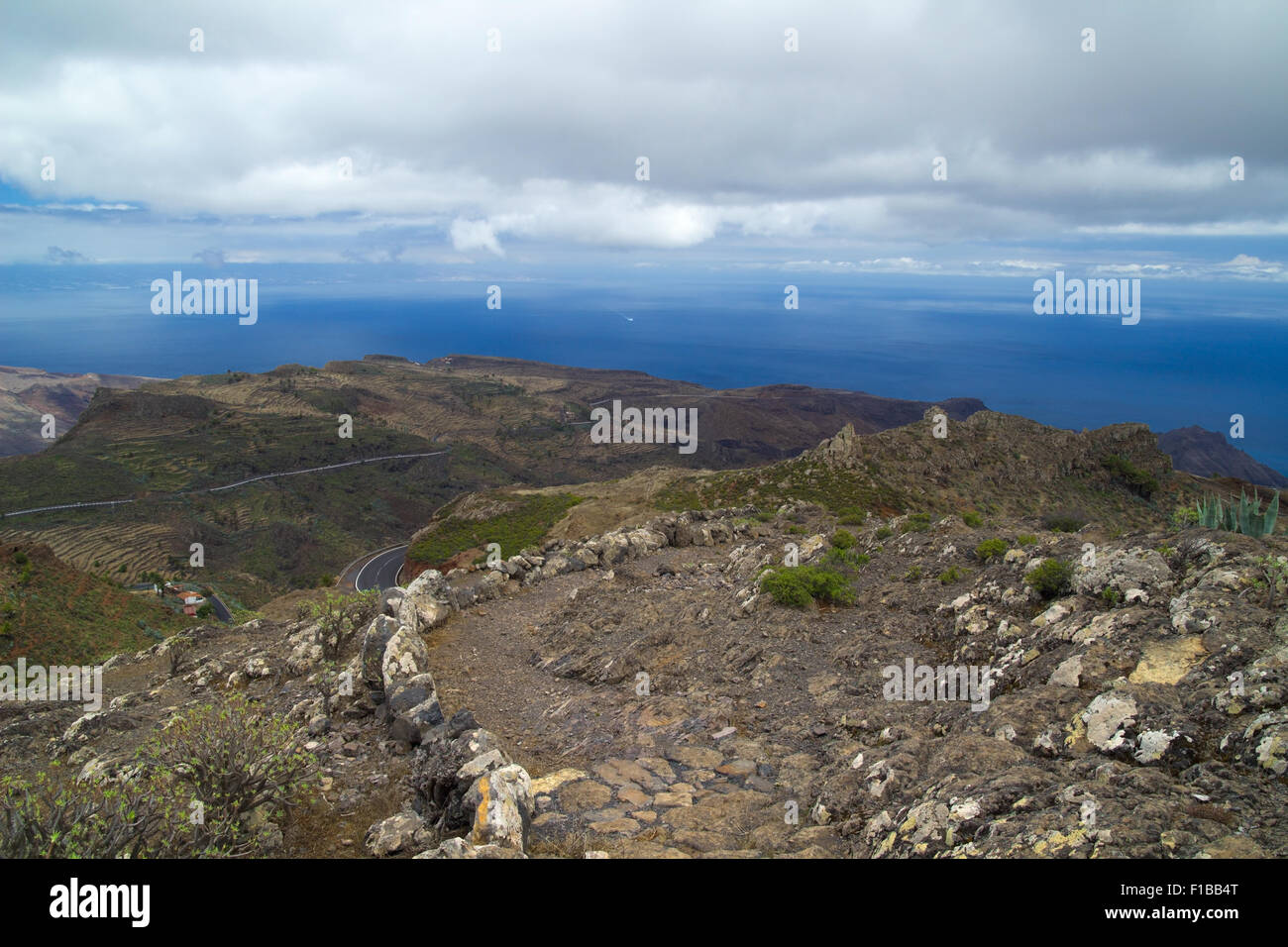 La Gomera, Canary islands, view towards south coast, stony footpath Stock Photo