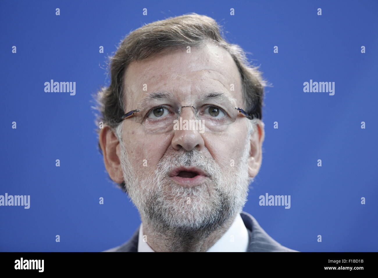 Berlin, Germany. 01st Sep, 2015. German Chancellor Angela Merkel together with Spanish Prime Minster Mariano Rajoy give a joint press conference at the German Chancellery in Berlin, German on september 01, 2015. / Picture:  Mariano Rajoy, Prime Minister of Spain, Credit:  Reynaldo Chaib Paganelli/Alamy Live News Stock Photo