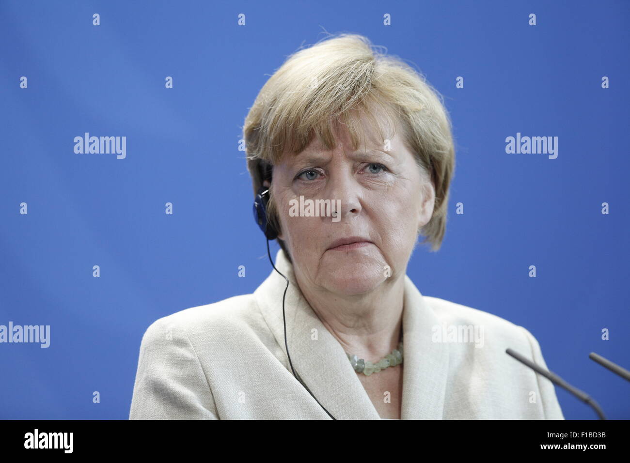 Berlin, Germany. 01st Sep, 2015. German Chancellor Angela Merkel together with Spanish Prime Minster Mariano Rajoy give a joint press conference at the German Chancellery in Berlin, German on september 01, 2015. / Picture:  Mariano Rajoy, Prime Minister of Spain,Angela Merkel, German Chancellor. Credit:  Reynaldo Chaib Paganelli/Alamy Live News Stock Photo