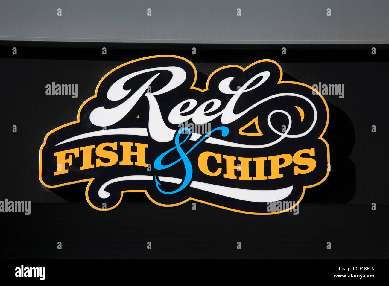 Reel Fish and Chips Sign, Liverpool, England, UK Stock Photo