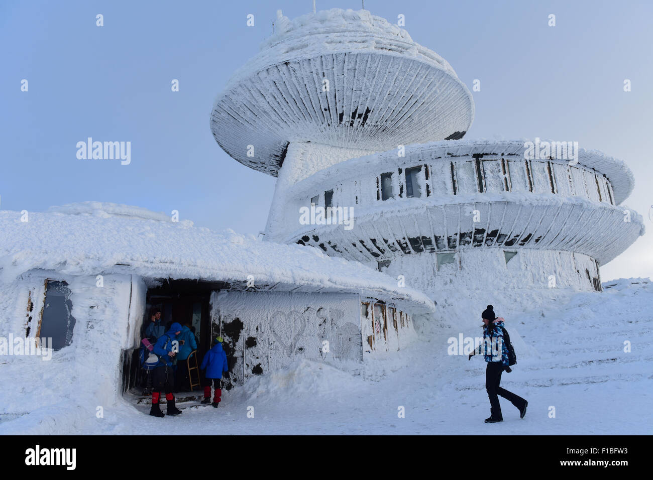 Krummhuebel, Poland, the meteorological station with restaurant at the top of Snezka Stock Photo