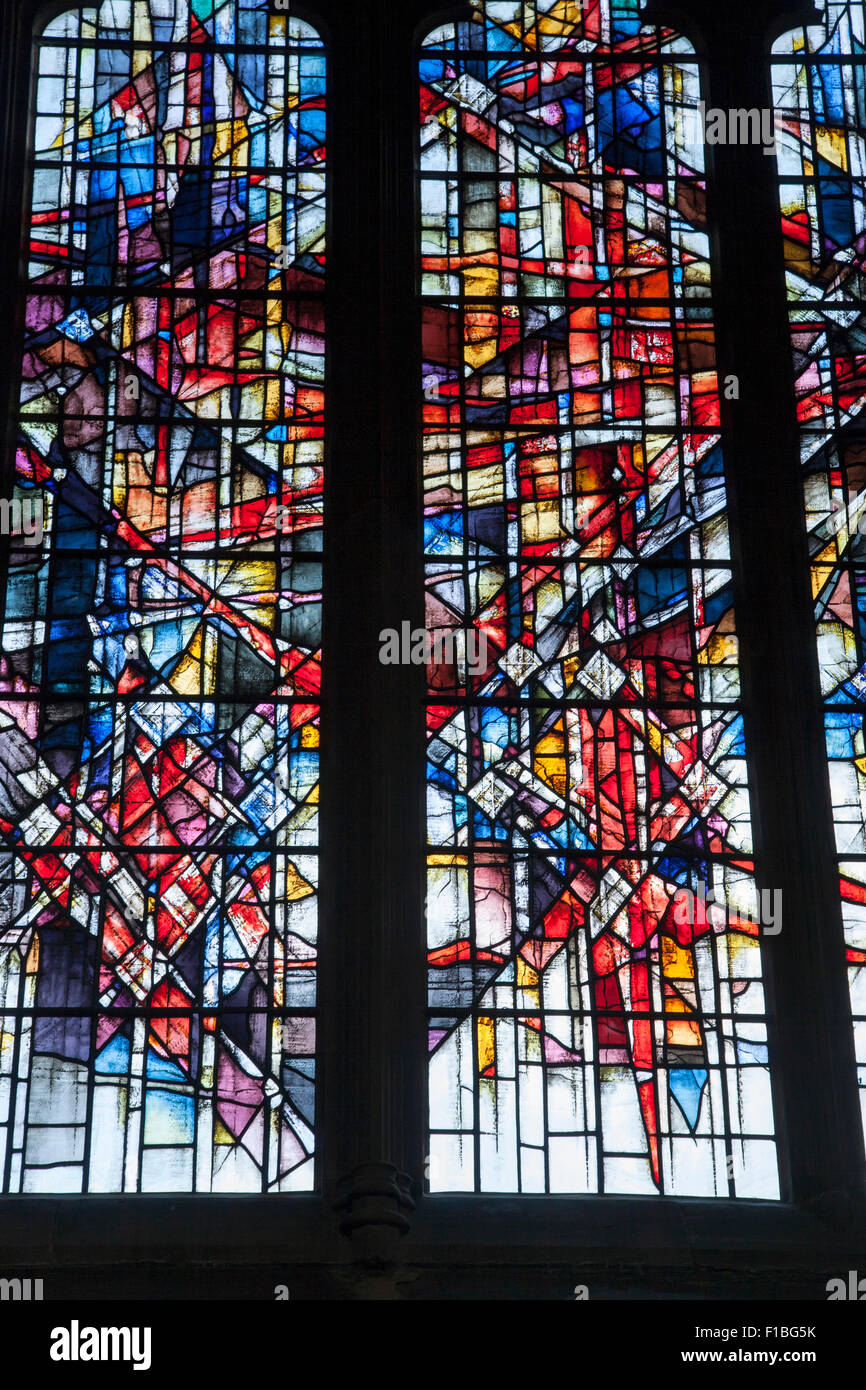 Modern Stained Glass Window, Cathedral Church, Chester; England; UK