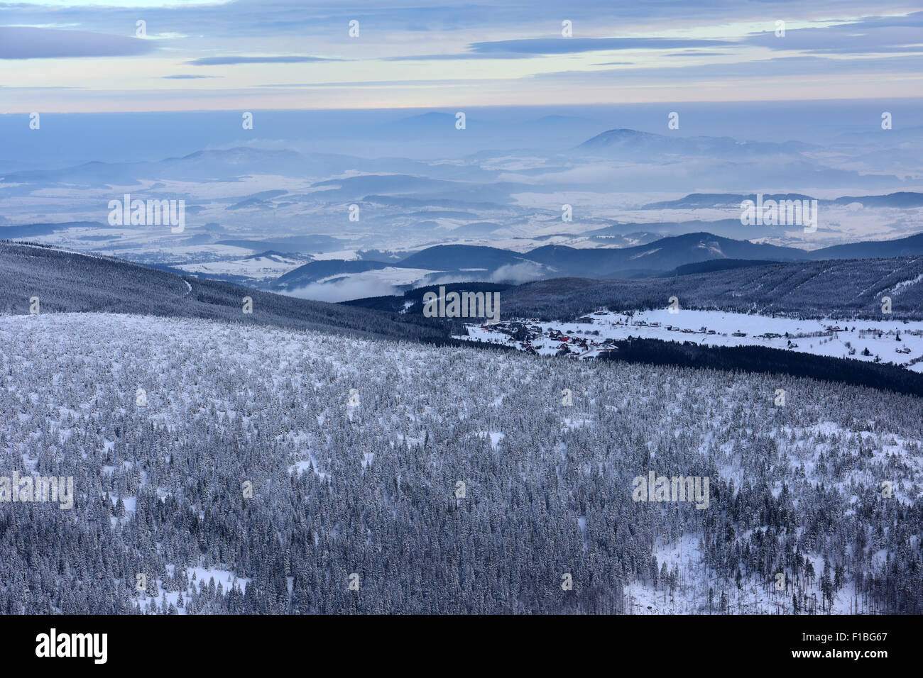 Petzer, Czech Republic, view from Sněžka uebers Giant Mountains Stock Photo
