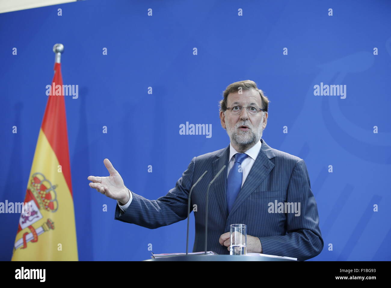 Berlin, Germany. 01st Sep, 2015. German Chancellor Angela Merkel together with Spanish Prime Minster Mariano Rajoy give a joint press conference at the German Chancellery in Berlin, German on september 01, 2015. / Picture:  Mariano Rajoy, Prime Minister of Spain, Credit:  Reynaldo Chaib Paganelli/Alamy Live News Stock Photo