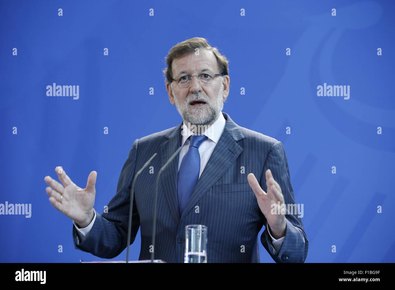 Berlin, Germany. 01st Sep, 2015. German Chancellor Angela Merkel together with Spanish Prime Minster Mariano Rajoy give a joint press conference at the German Chancellery in Berlin, German on september 01, 2015. / Picture:  Mariano Rajoy, Prime Minister of Spain, Credit:  Reynaldo Chaib Paganelli/Alamy Live News Stock Photo