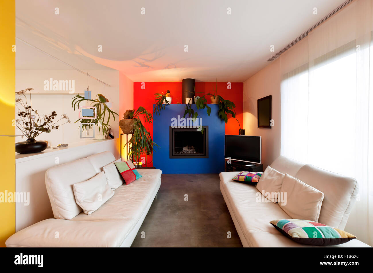 comfortable modern apartment, living room with fireplace Stock Photo ...