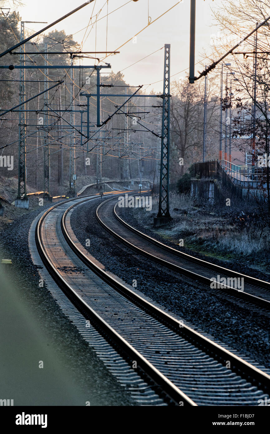 Berlin, Germany, the Wetzlar railway tracks in the backlight Stock Photo